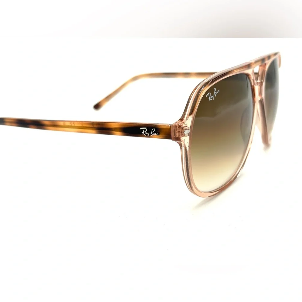 Ray-Ban Transparent Pink Frame Tortoise Temples Gradient Brown Lenses Sunglasses